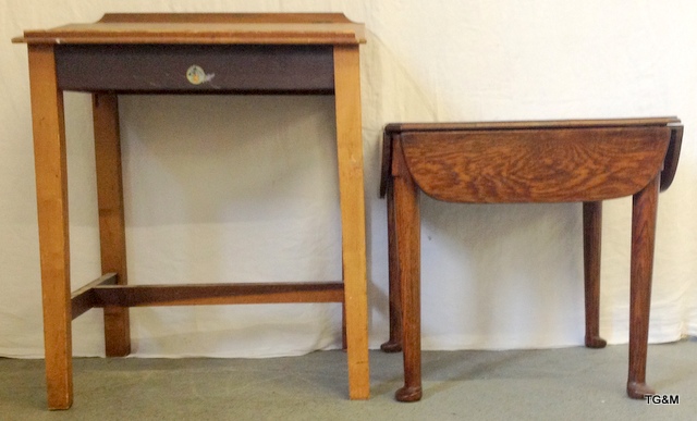 1930`s child`s school desk and an oak side table