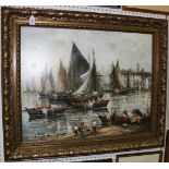 Salër, Spanish School - Harbour Scene with Merchants in Boats, 20th Century oil on canvas, signed,