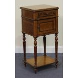 A late 19th Century French oak marble-topped pot cupboard, fitted with a single drawer and