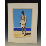 M.M., 20th Century British School - Full Length Portrait of an African Soldier, watercolour and