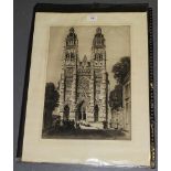 A.P. Thomson - View of a Cathedral, monochrome etching, signed in pencil, approx 46cm x 32cm,