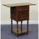 A late 19th Century walnut pot cupboard, fitted with two drop-flaps above a single drawer and a