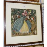 Edith N. Walker - Elegant Ladies feeding Wildlife in a Woodland, early 20th Century watercolour on