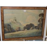 Edwin Harris - View of a Ruined Castle, early/mid-20th Century watercolour, signed, approx 54cm x