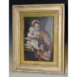 19th Century Continental School - Madonna and Child with the Infant St John, watercolour on ivory,