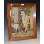 20th Century Continental School - View of a Street, oil on canvas-board, indistinctly signed, approx