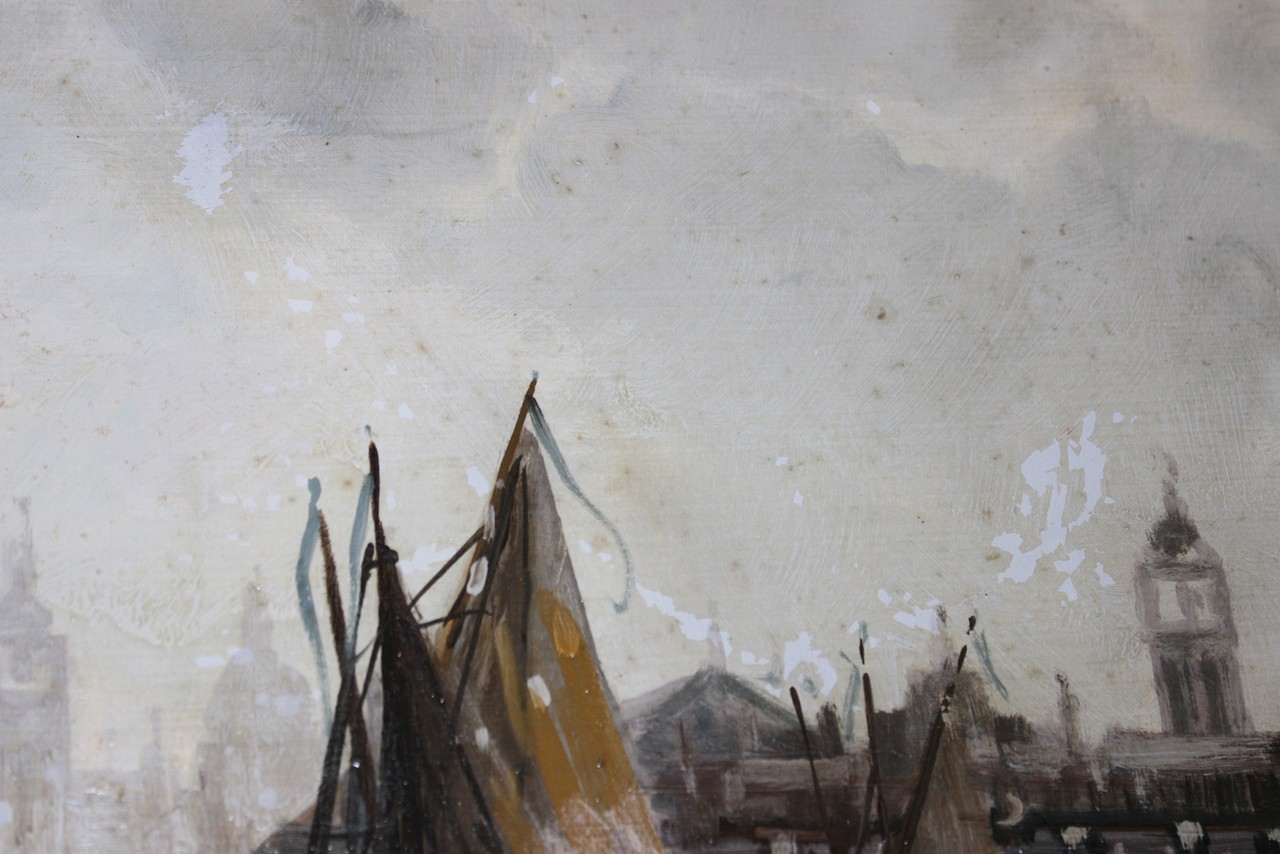 Salër, Spanish School - Harbour Scene with Merchants in Boats, 20th Century oil on canvas, signed, - Image 3 of 4
