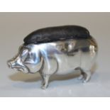 An Edwardian silver novelty pin cushion in the form of a standing pig, Birmingham 1906 by Adie &