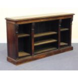 A Regency rosewood open bookcase, the moulded top above three sections of adjustable shelves,