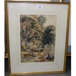 Early 20th Century British School - Woodland View of a Bridge over a Stream, watercolour, approx