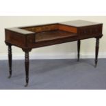 A 19th Century mahogany dressing table, converted from a square piano, with inlaid and painted