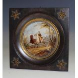 A pair of mid-19th Century reverse paintings on glass, Huntsmen on Horseback, each approx 8cm x 7.