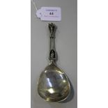 A late 19th Century Continental silver spoon, the terminal pierced with four sceptres above a