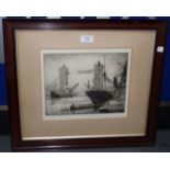 Alec E. Waite - View of Tower Bridge, London, monochrome etching, signed in pencil, approx 23cm x