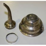 A George III Irish provincial silver wine funnel, the pierced ogee bowl with beaded rim and hook,