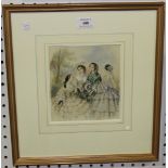 Adèle Anaïs Toudouze - Portrait Group of Four Ladies of Fashion, 19th Century watercolour heightened