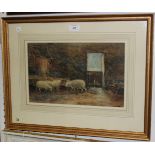 Follower of Mauve - Sheep in a Stable, early 20th Century watercolour, bears signature, approx