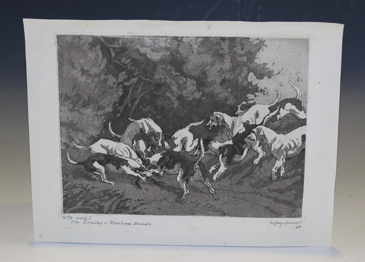 Geoffrey Sparrow - 'Who-oop! The Crawley & Horsham Hounds', monochrome aquatint, signed, titled