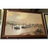 Don Micklethwaite - Harbour Scene in the North of England, oil on canvas, signed, approx 50cm x