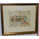 Manner of Walter Duncan - Woman crossing a River on Stepping Stones, watercolour, bears signature,