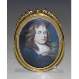 After Samuel Cooper - Oval Miniature Portrait of a Gentleman, watercolour, approx 7.5cm x 6cm,