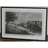 A 19th Century monochrome engraving by J. Barlow, 'View of Richmond Hill & Palace...', approx 24.5cm