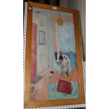 20th Century Continental School - Interior Scene, oil on canvas, indistinctly signed, approx 80.