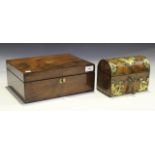 A Victorian walnut dome topped box with gilt brass mounts, width approx 19cm, together with a 19th