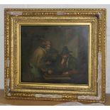 19th Century Continental School - Three Figures at a Table, oil on panel, approx 16cm x 19cm, within