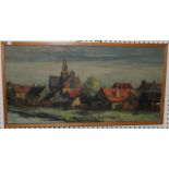 Mid/late 20th Century Continental School - View of a Town, oil on canvas, indistinctly signed,