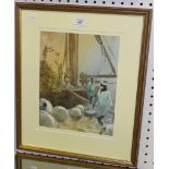 John Bastin - Figures unloading a Ship, 20th Century watercolour over pencil, signed, approx 28.