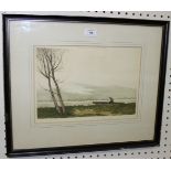 After W. Tatton Winter - Fisherman in a Boat on the Bank of a River, colour etching, indistinctly