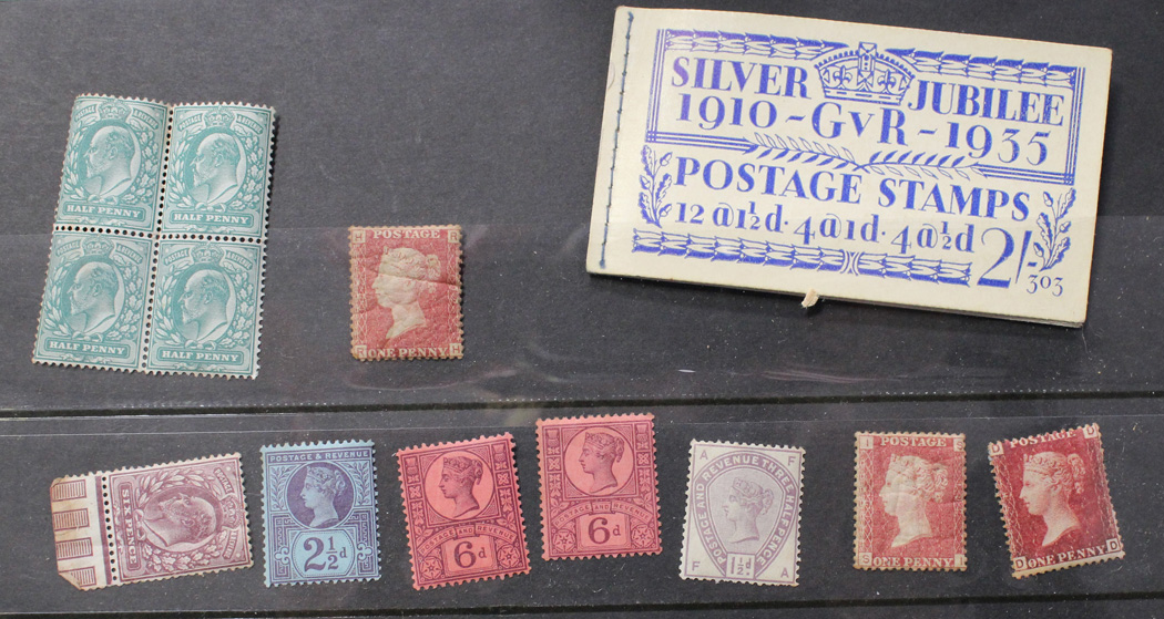 A small group of Great Britain stamps, Queen Victoria unused in blocks, including 1870 1/2d pl. 20