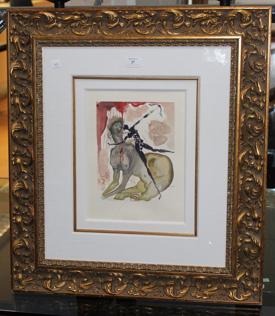 After Salvador Dali - Minotaur Inferno 12, colour print, approx 31cm x 23cm, within a gilt frame.