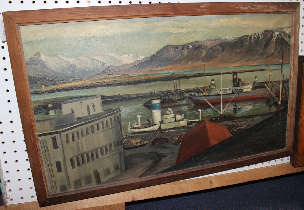 Matthias - View of a Port, oil on canvas, signed and dated 1939, approx 41cm x 71cm.