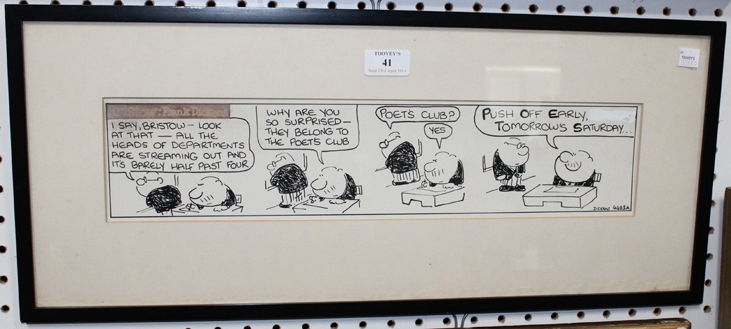 Frank Dickens - Bristow Comic Strip, pen and ink, signed and numbered 4403A, approx 10cm x 46cm.