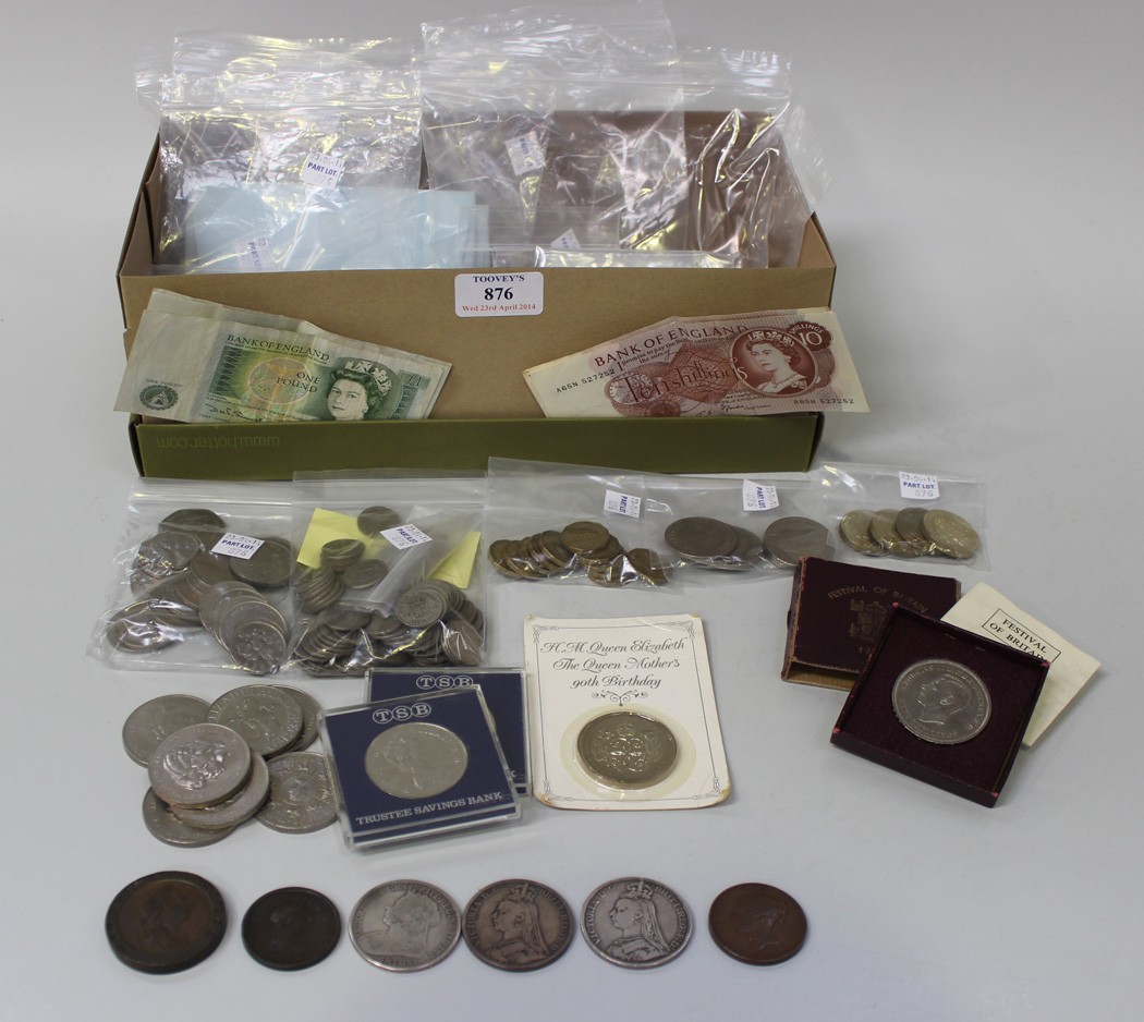 A group of British coins, including three Victoria crowns, comprising 1890, 1890 and 1894, a