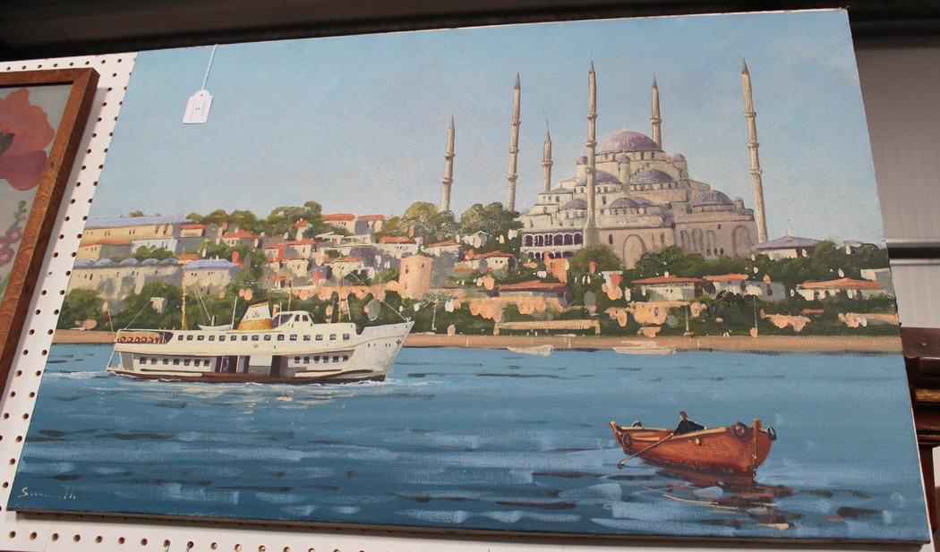 Simonelli - View of Istanbul from the Water, late 20th Century oil on canvas, signed, approx 59.