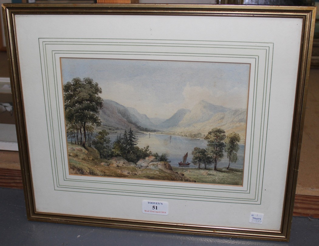 Frances, Lady Burrell - `Ullswater`, mid-19th Century watercolour, label verso, approx 17cm x