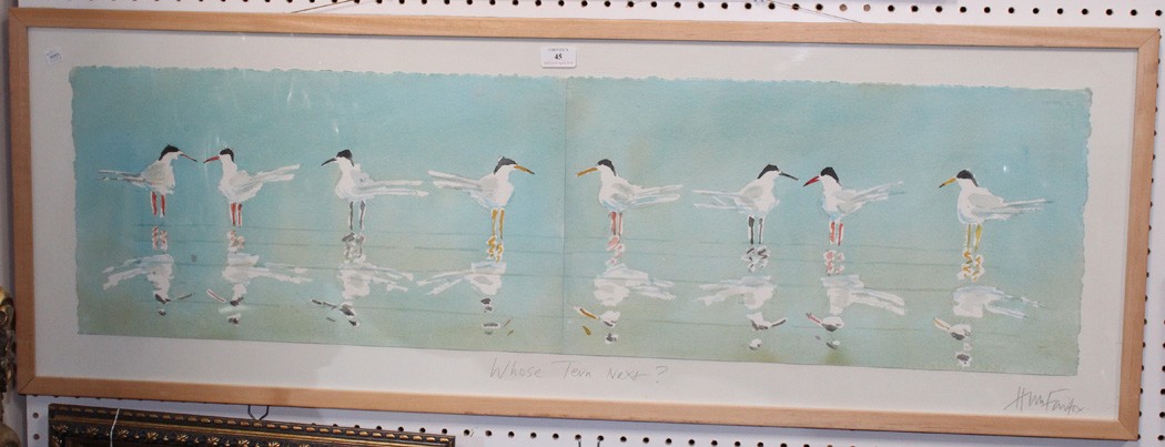 Hugh Fairfax - `Whose Tern Next?`, late 20th Century watercolour, signed and titled in pencil to