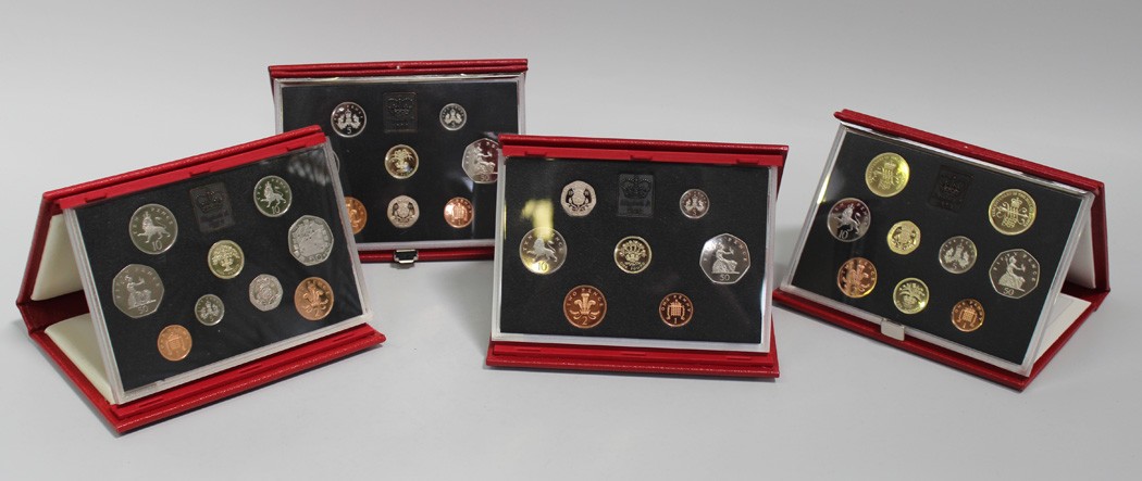 Four United Kingdom year-type specimen proof coin sets, comprising 1989, 1990, 1991 and 1992.