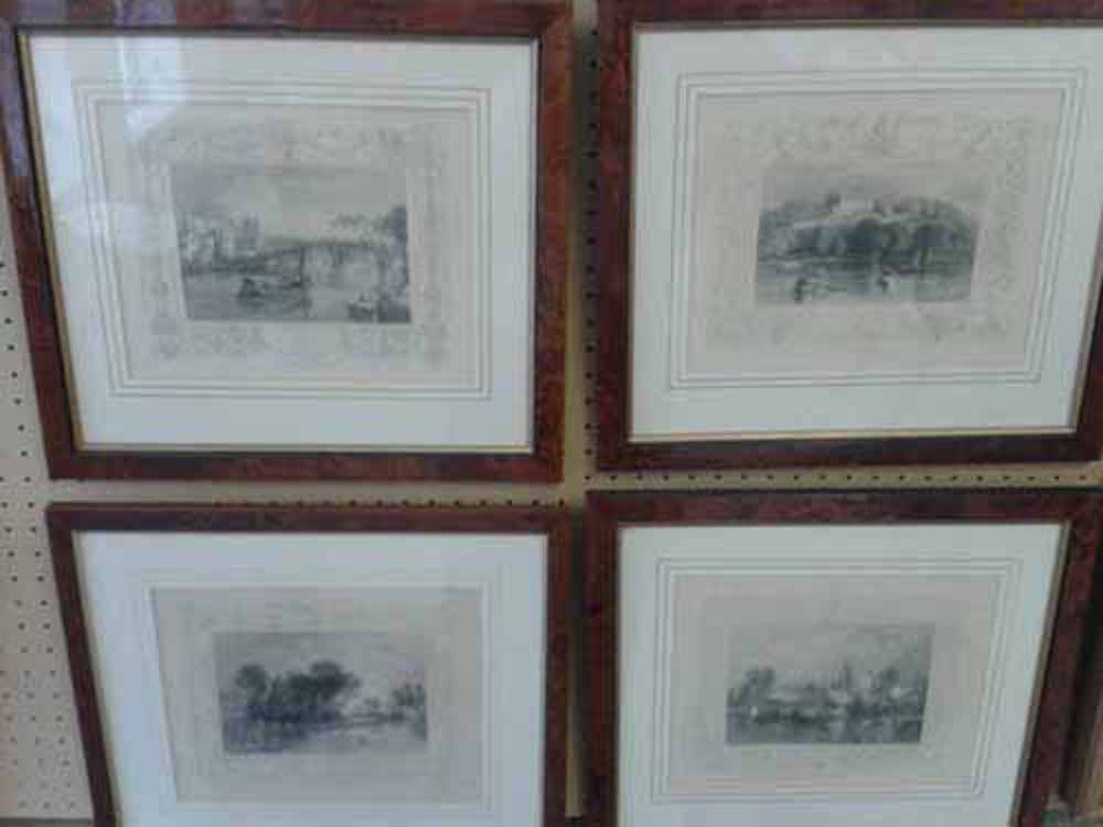 4 19th Century engravings published by Tombleson, 2 of Henley, 1 of Bray, and 1 of Dorney framed &