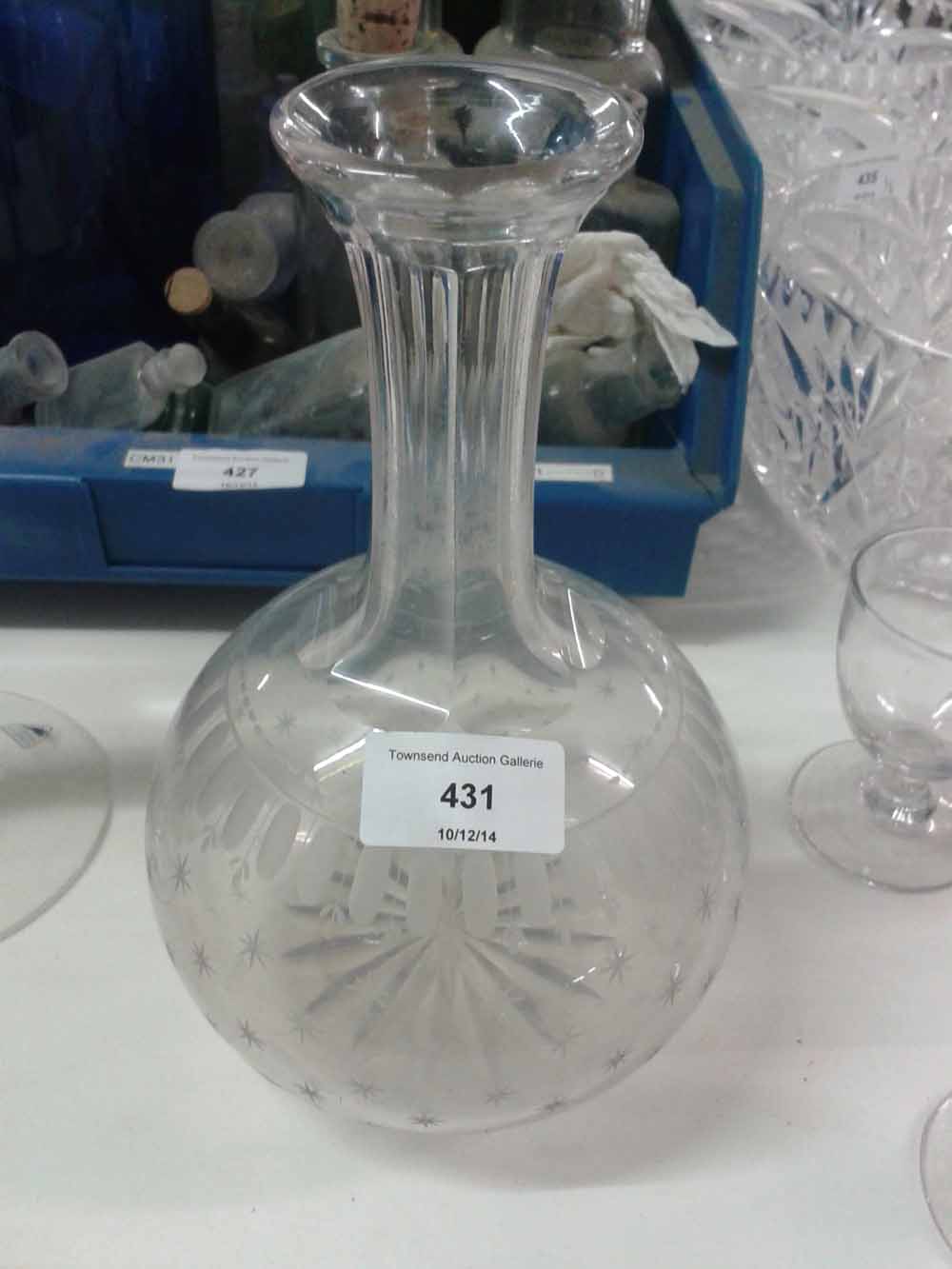 A 19th century engraved glass water decanter.