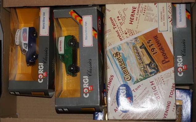 Corgi - Morris 1000 vans (4 plus one coach) . Good condition but loose in boxes