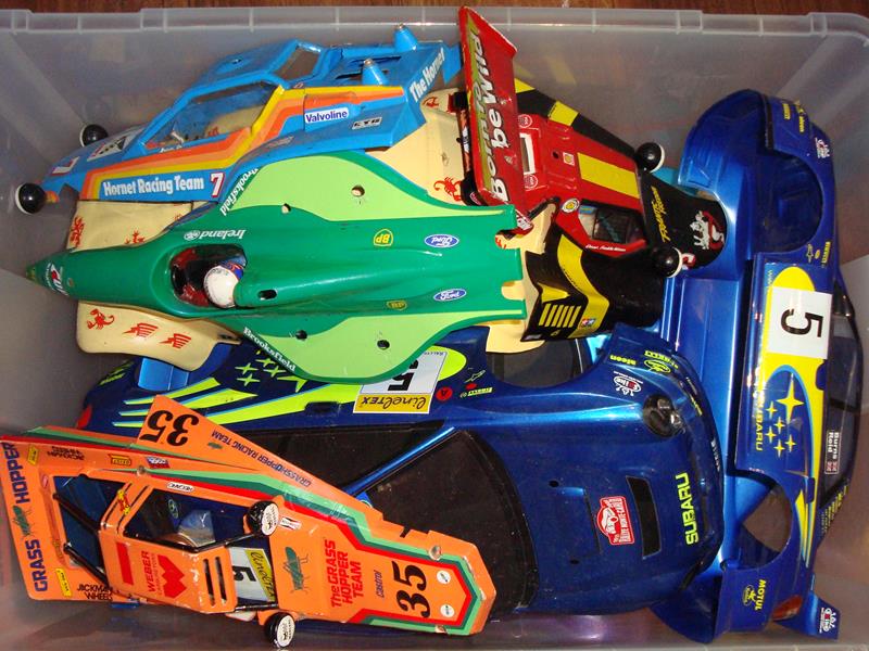 A group of body shells for radio control (r/c) cars for spares or repair as lotted.

Condition 3/5