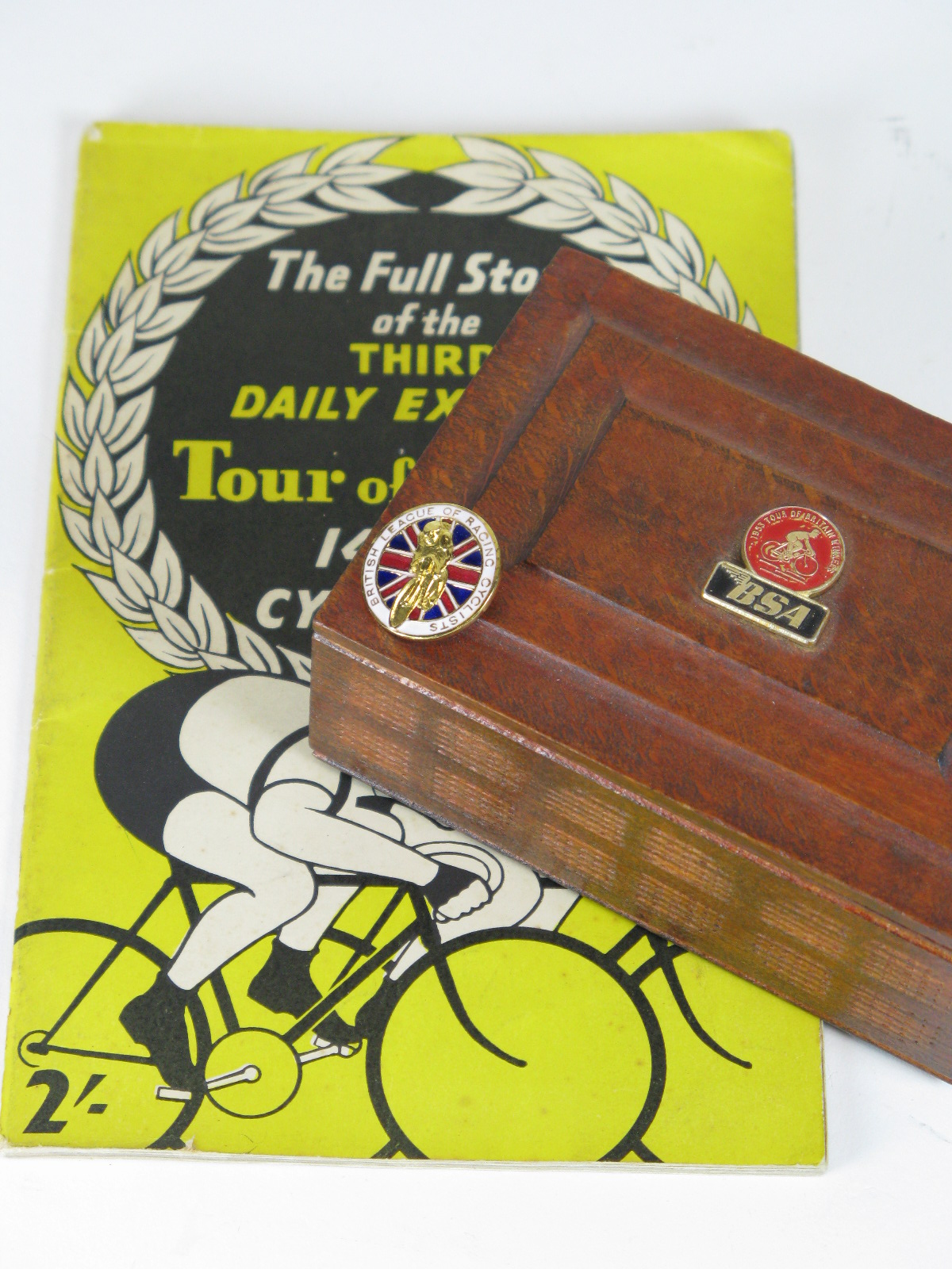 BSA promotional wooden box, 12½ x8½ x 5cms, to celebrate team win in 1953 Tour of Britain,