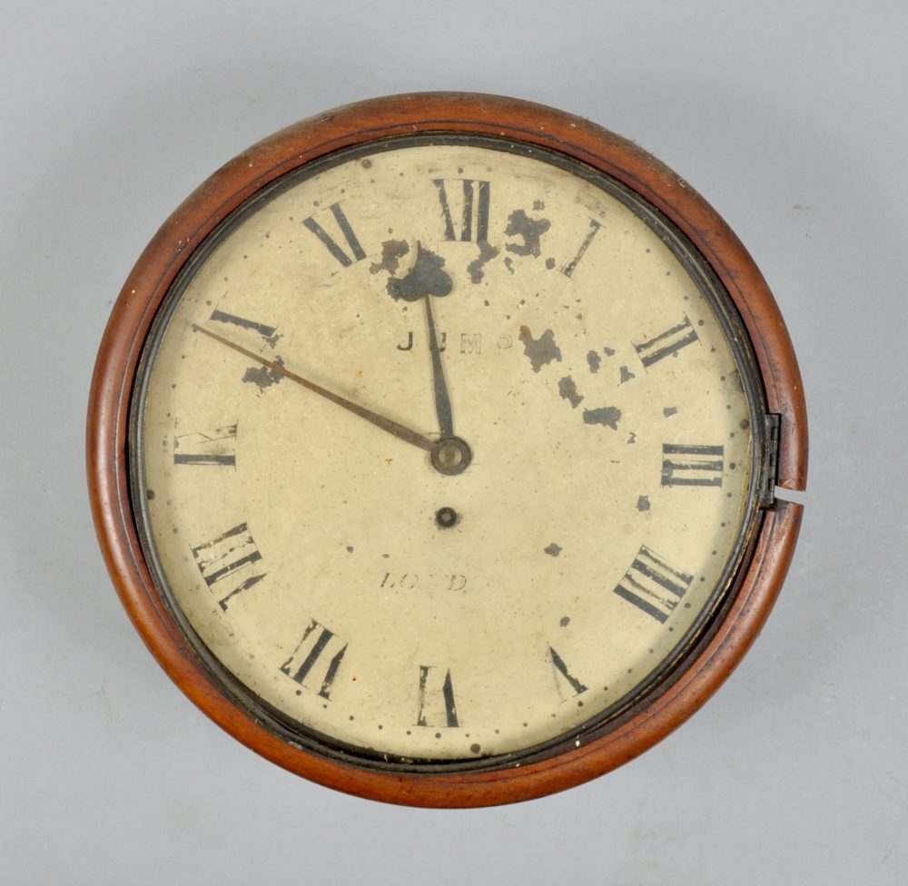 A late 19c English fusee dial clock, the 12"" flat white iron dial signed `Jump,London` and having