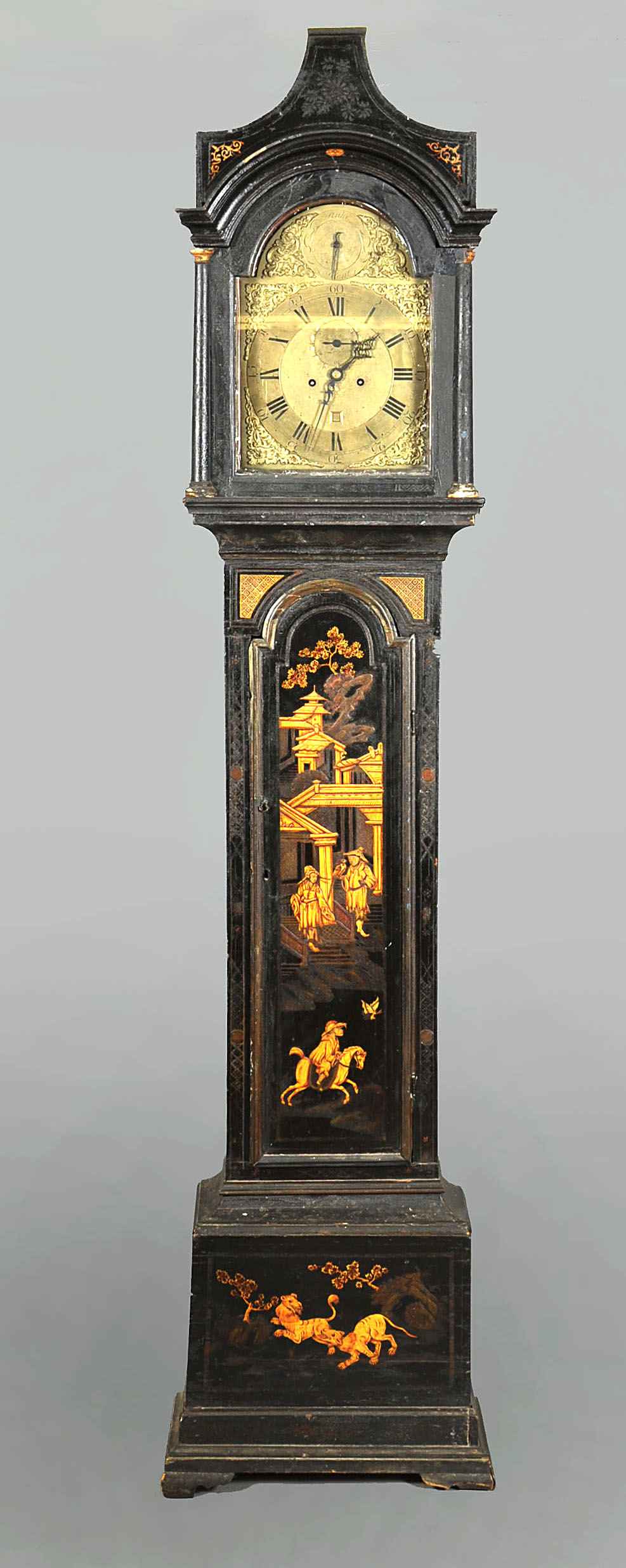 A mid 18c eight day longcase clock, the 12"" arched brass dial signed David Rivers, London and