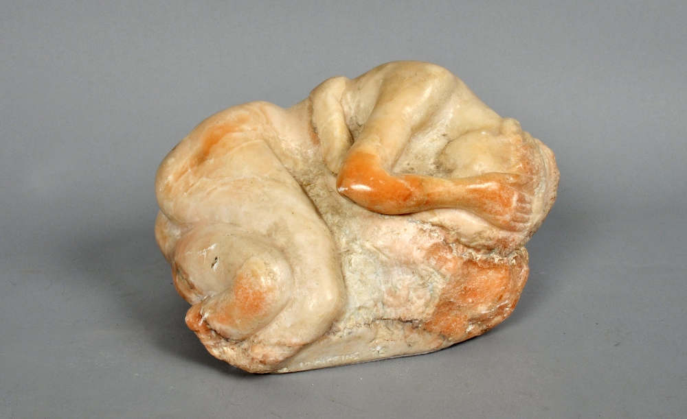 An English alabaster sculpture by Michael Hipkins - `Sleep`. This sculpture was carved from a piece