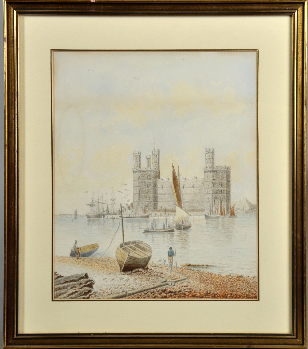 Unsigned - Caernarvon Castle, North Wales, watercolour, framed and glazed, 14"" x 11"".
